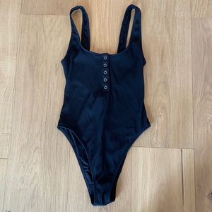Aerie ribbed Henley black one piece swimsuit s